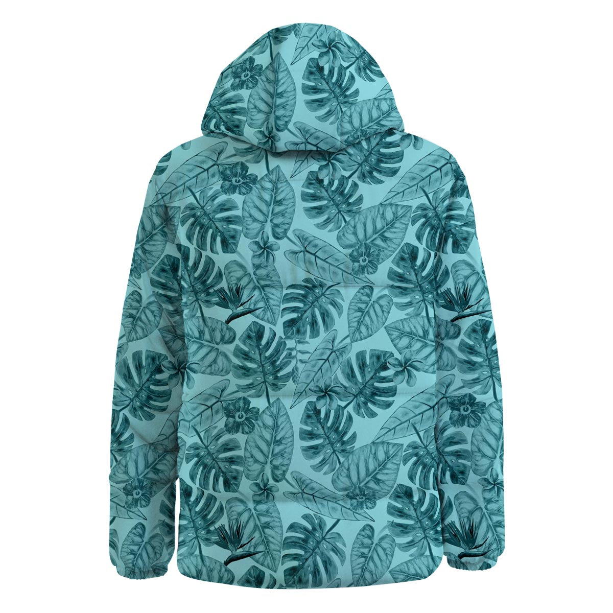 Leaf Flower Teal Hawaiian Print Pattern Down Jacket-grizzshop
