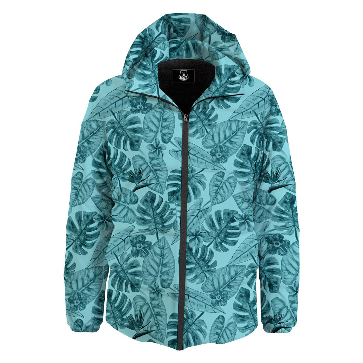 Leaf Flower Teal Hawaiian Print Pattern Down Jacket-grizzshop