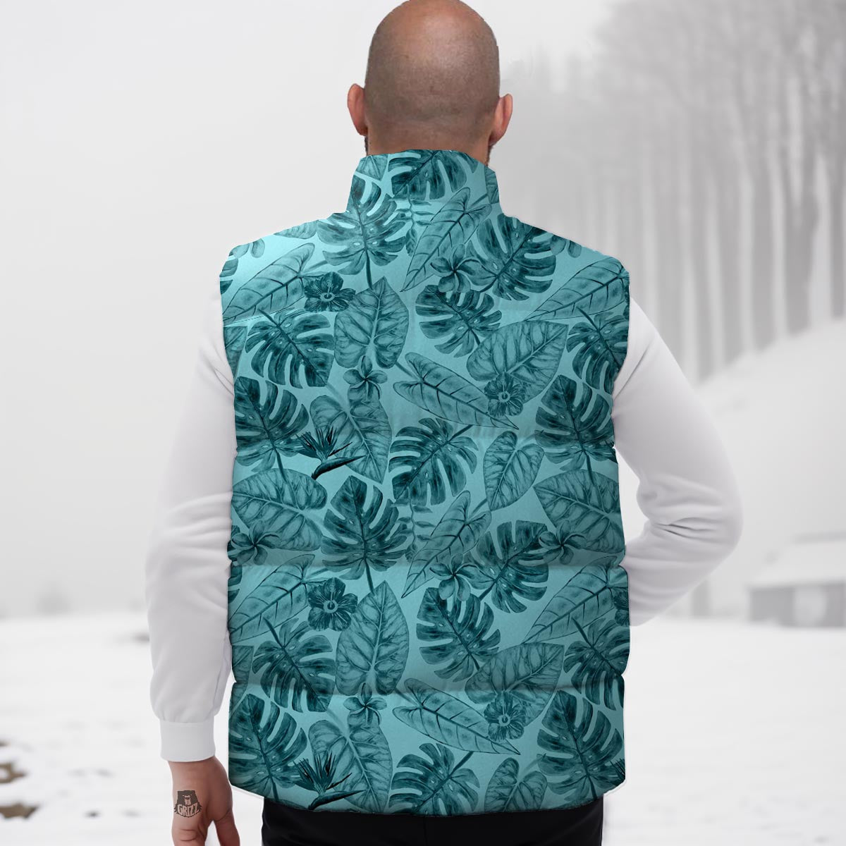 Leaf Flower Teal Hawaiian Print Pattern Down Vest