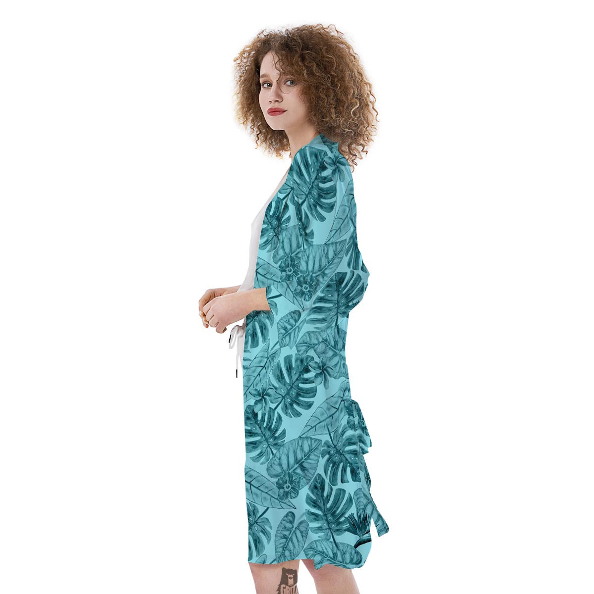 Leaf Flower Teal Hawaiian Print Pattern Kimono-grizzshop