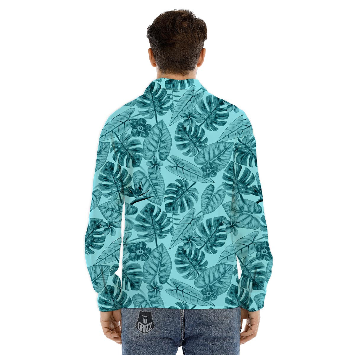 Leaf Flower Teal Hawaiian Print Pattern Men's Dress Shirts-grizzshop
