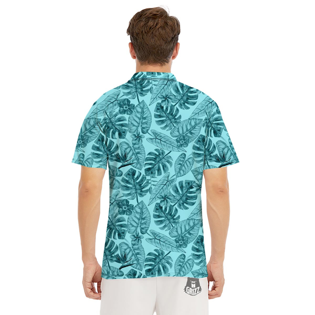 Leaf Flower Teal Hawaiian Print Pattern Men's Golf Shirts-grizzshop