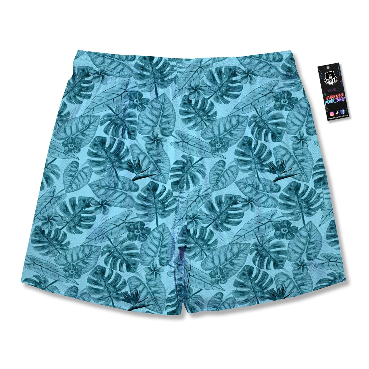 Leaf Flower Teal Hawaiian Print Pattern Men's Running Shorts-grizzshop
