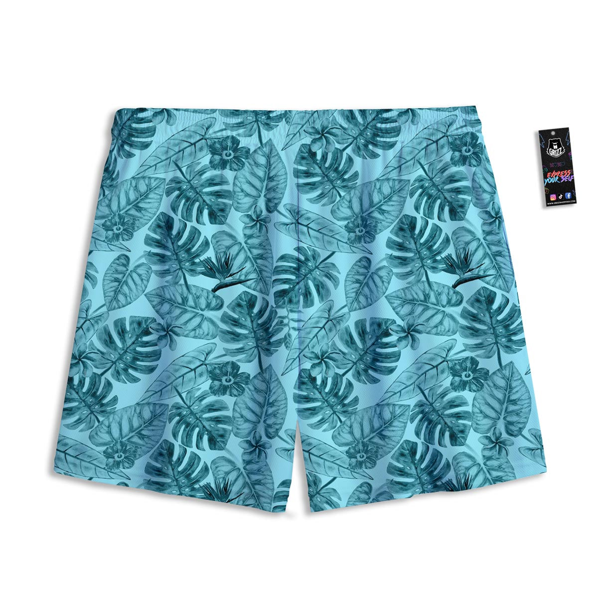 Leaf Flower Teal Hawaiian Print Pattern Mesh Shorts