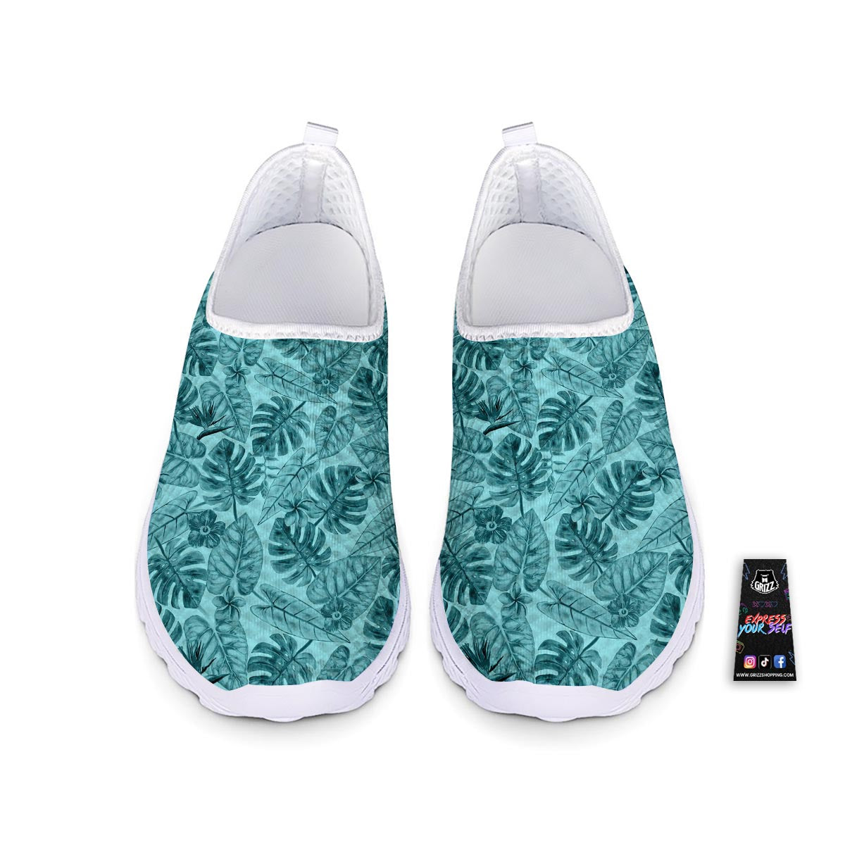 Leaf Flower Teal Hawaiian Print Pattern Nurse Shoes-grizzshop