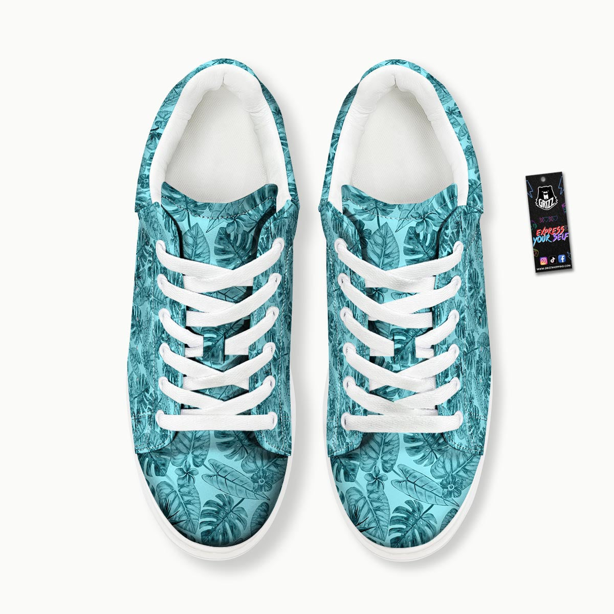 Leaf Flower Teal Hawaiian Print Pattern Platform Shoes-grizzshop