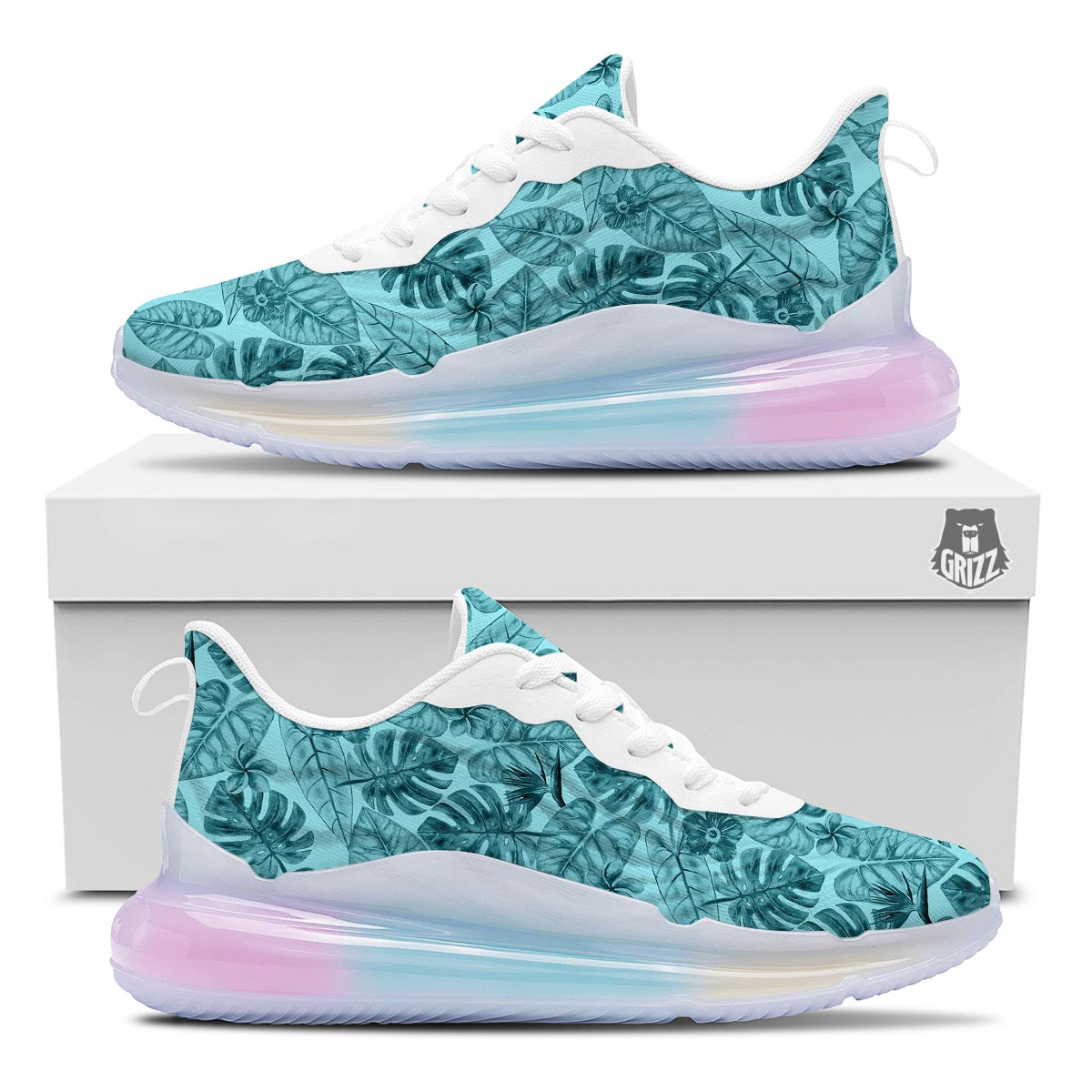 Leaf Flower Teal Hawaiian Print Pattern Running Sneakers-grizzshop
