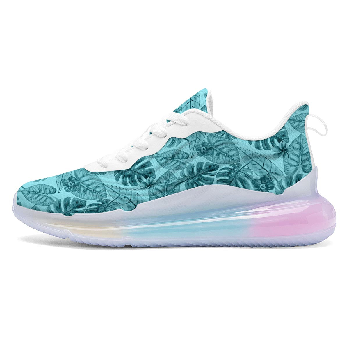Leaf Flower Teal Hawaiian Print Pattern Running Sneakers-grizzshop