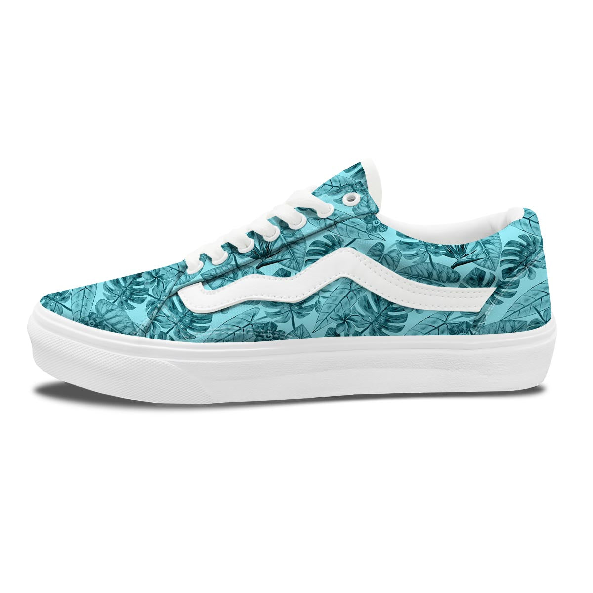 Leaf Flower Teal Hawaiian Print Pattern Skate Shoes-grizzshop