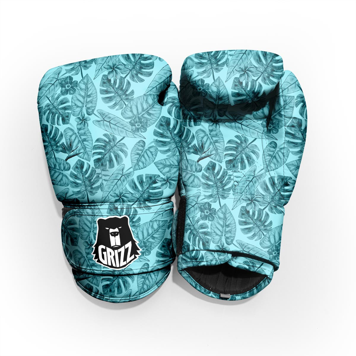 Leaf Flower Teal Hawaiian Print Pattern Pro Boxing Glove