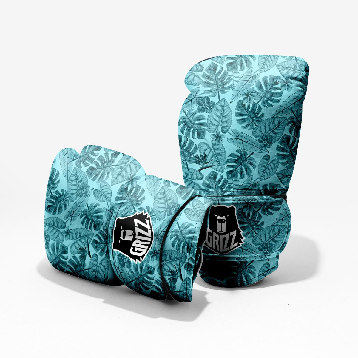 Leaf Flower Teal Hawaiian Print Pattern Pro Boxing Glove