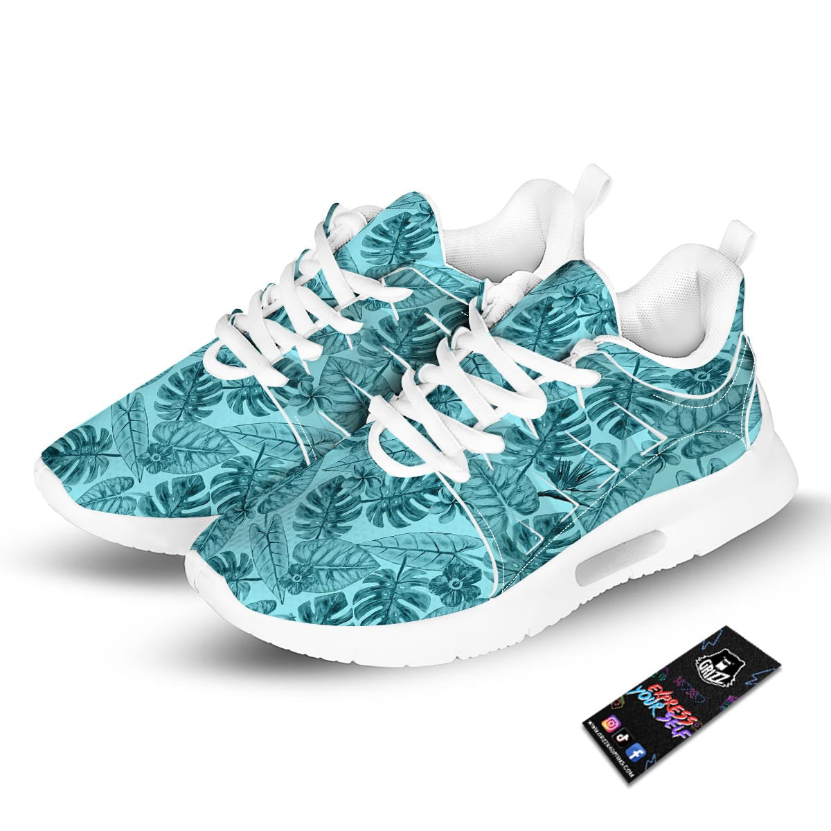 Leaf Flower Teal Hawaiian Print Pattern Tennis Shoes-grizzshop