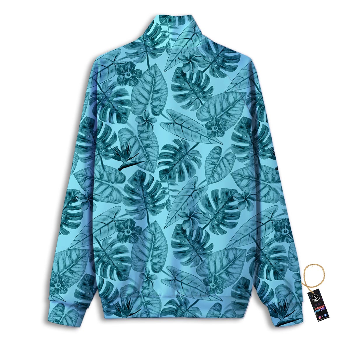 Leaf Flower Teal Hawaiian Print Pattern Track Jacket-grizzshop
