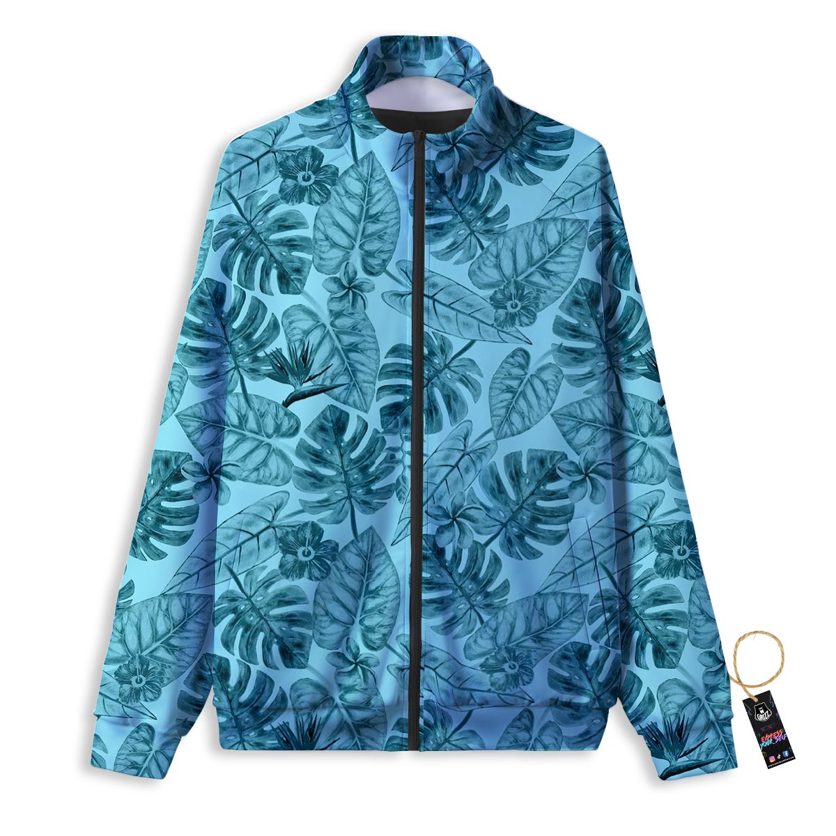Leaf Flower Teal Hawaiian Print Pattern Track Jacket-grizzshop