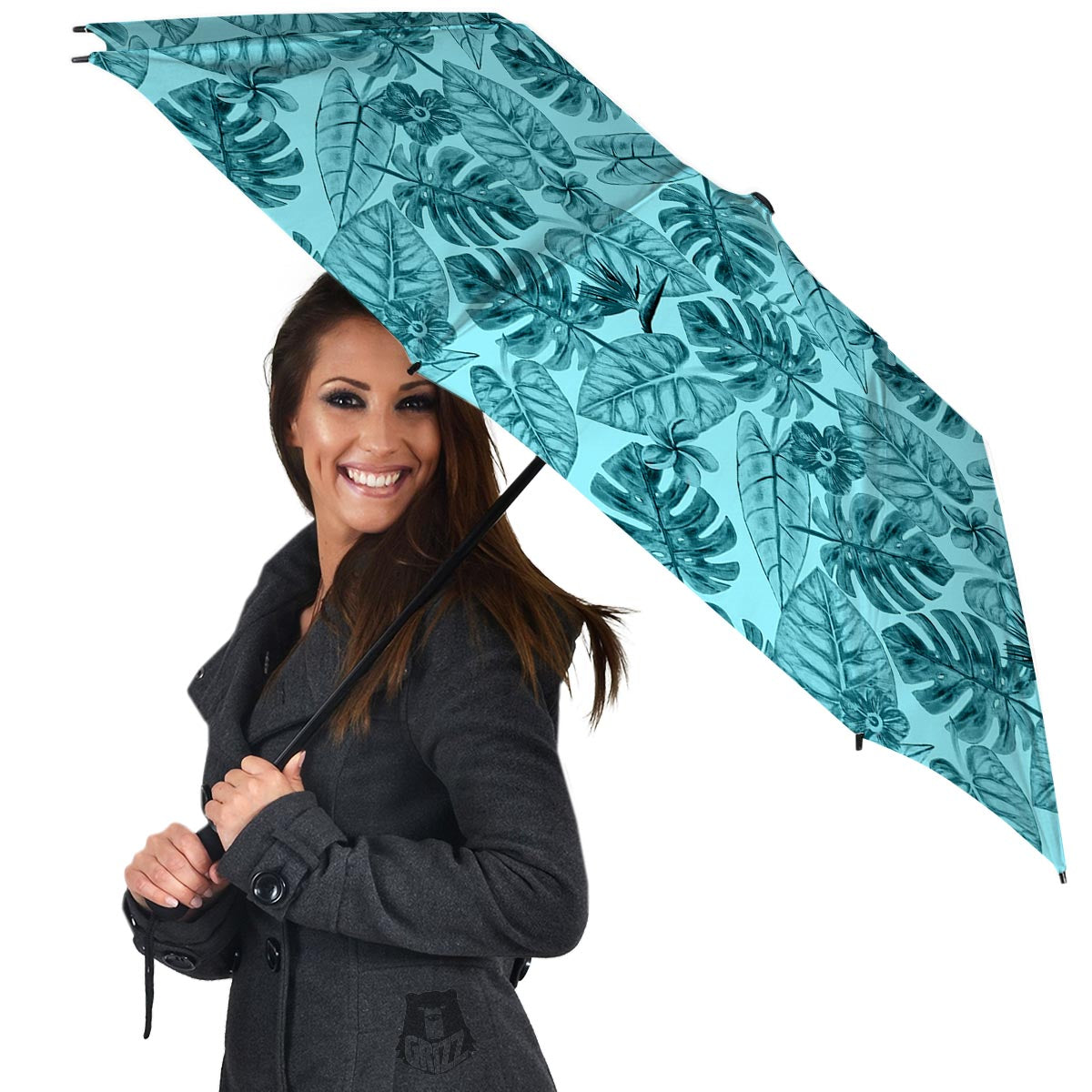 Leaf Flower Teal Hawaiian Print Pattern Umbrella-grizzshop