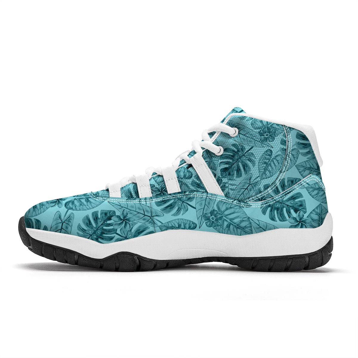 Leaf Flower Teal Hawaiian Print Pattern White Bball Shoes-grizzshop