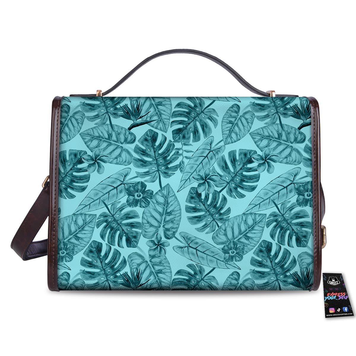 Leaf Flower Teal Hawaiian Print Pattern Women's Satchel Bag-grizzshop