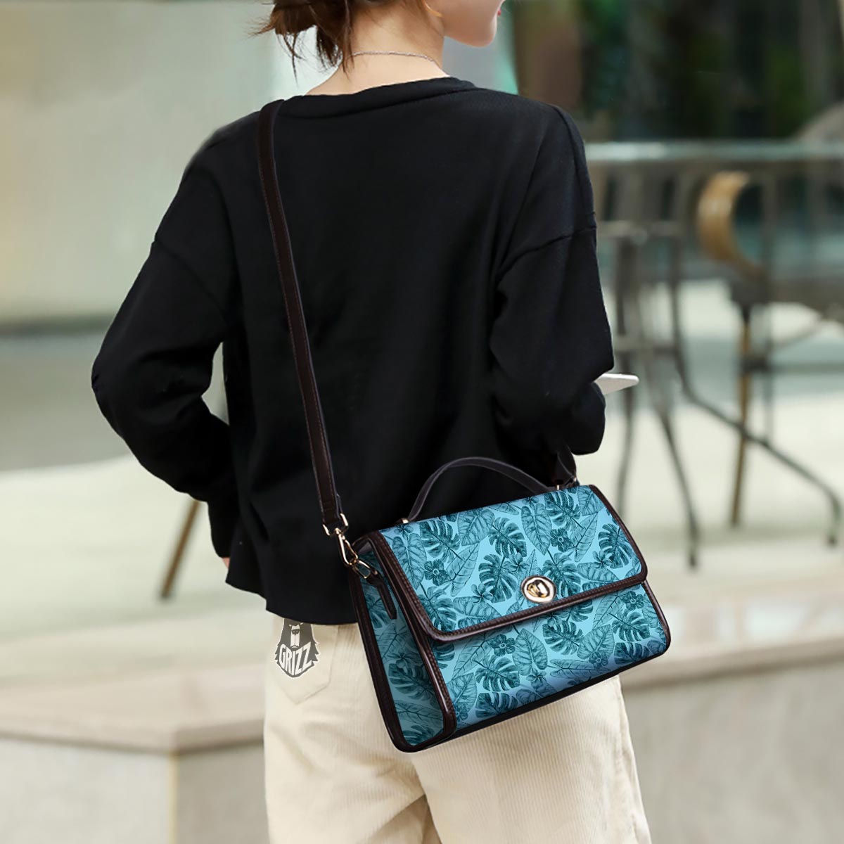 Leaf Flower Teal Hawaiian Print Pattern Women's Satchel Bag-grizzshop