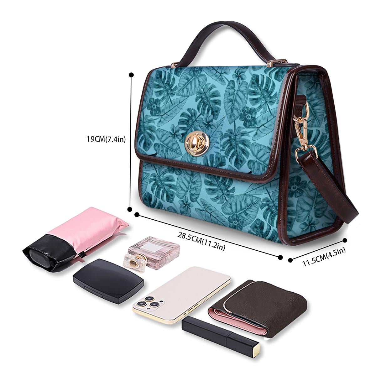 Leaf Flower Teal Hawaiian Print Pattern Women's Satchel Bag-grizzshop
