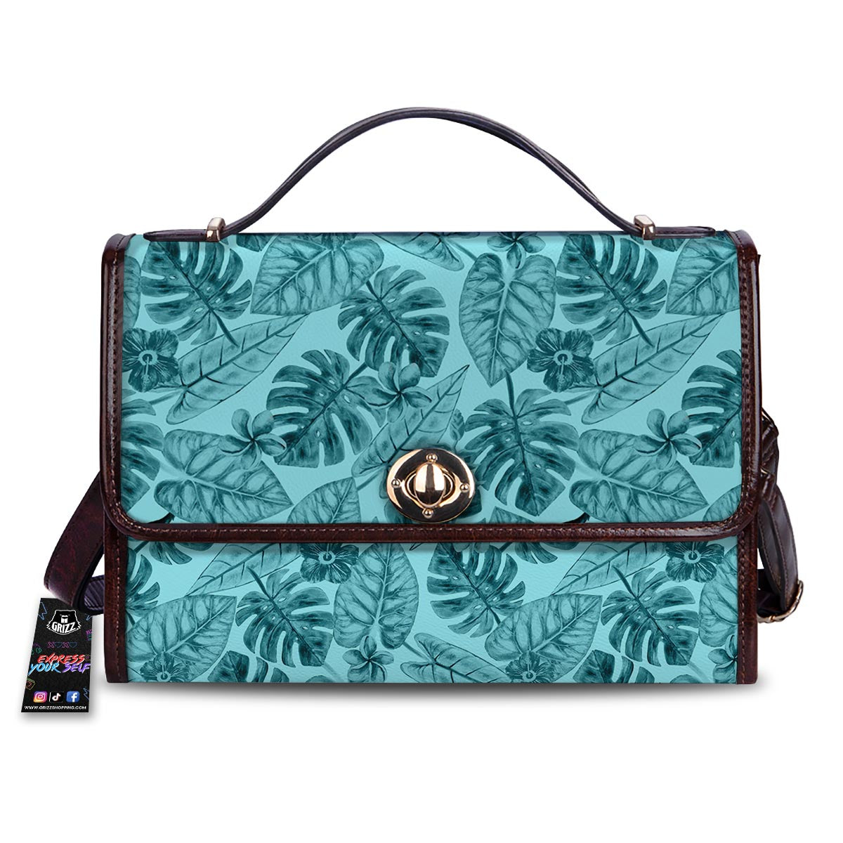Leaf Flower Teal Hawaiian Print Pattern Women's Satchel Bag-grizzshop