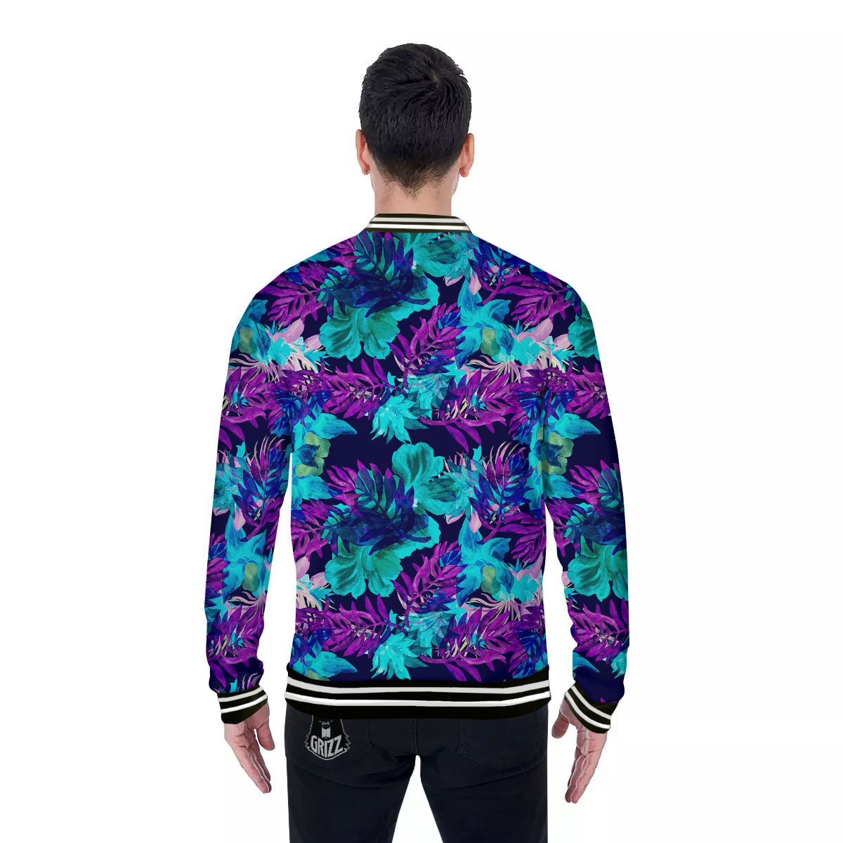 Leaf Green And Purple Print Pattern Baseball Jacket-grizzshop