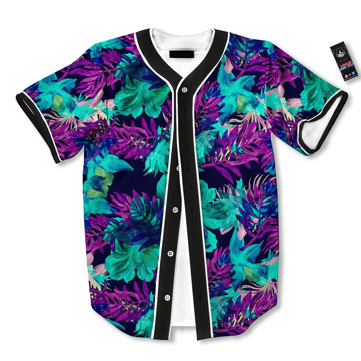Leaf Green And Purple Print Pattern Baseball Jersey-grizzshop