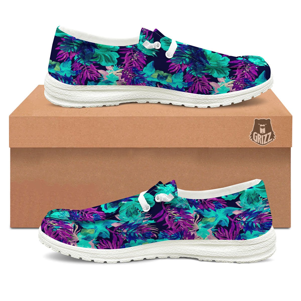 Leaf Green And Purple Print Pattern Black Loafers-grizzshop