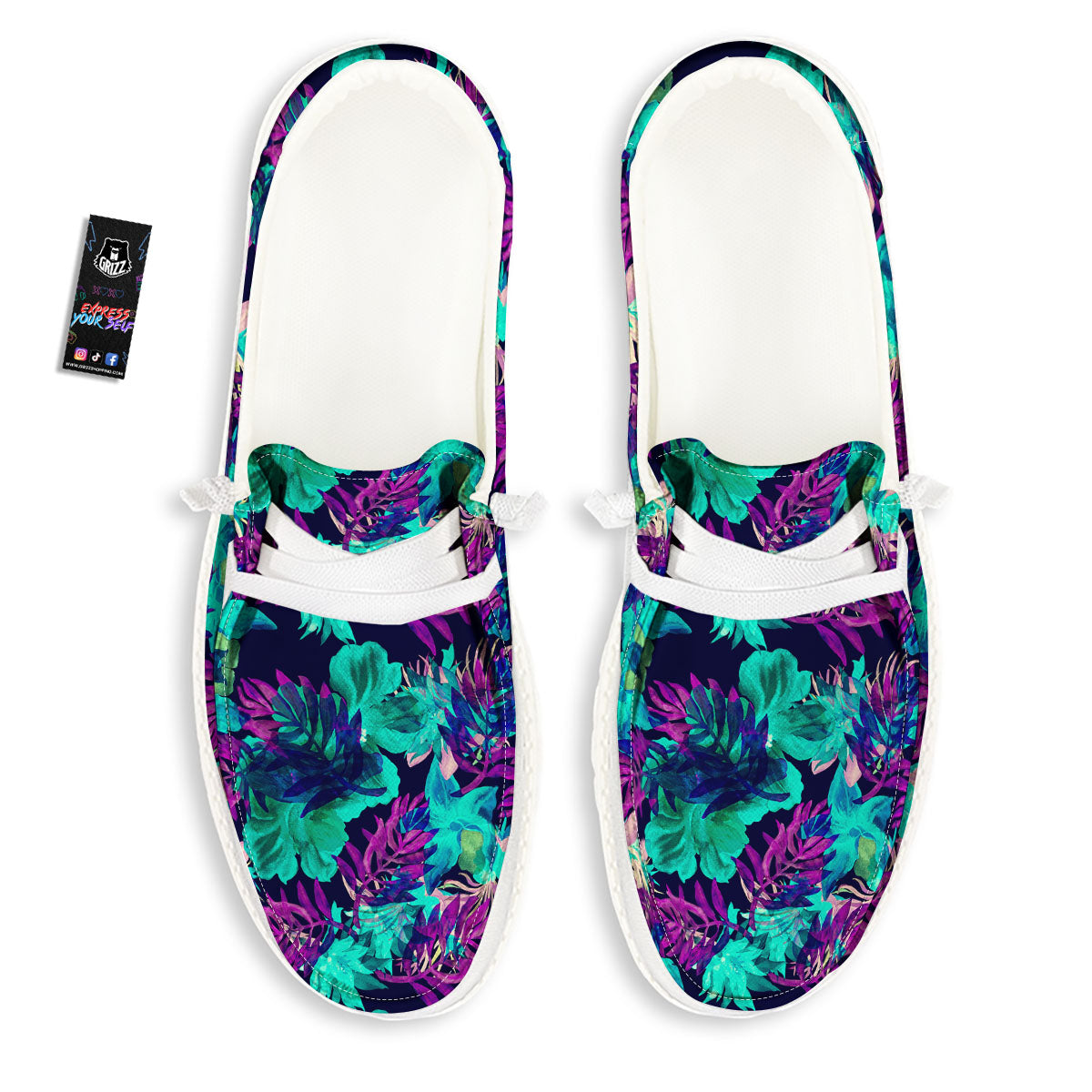Leaf Green And Purple Print Pattern Black Loafers-grizzshop