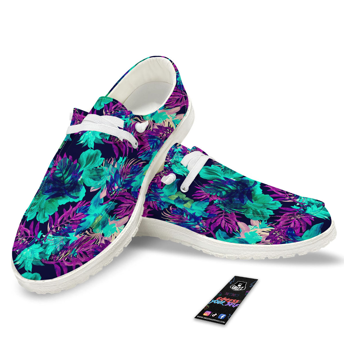Leaf Green And Purple Print Pattern Black Loafers-grizzshop