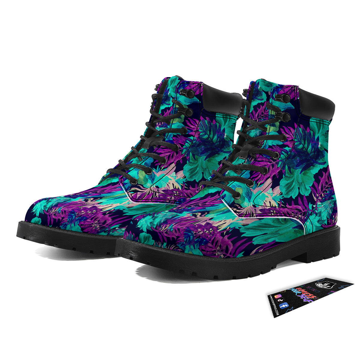 Leaf Green And Purple Print Pattern Boots-grizzshop