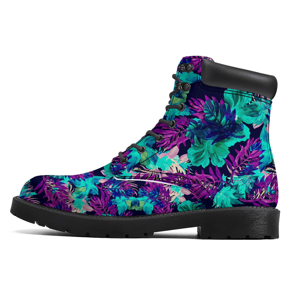Leaf Green And Purple Print Pattern Boots-grizzshop