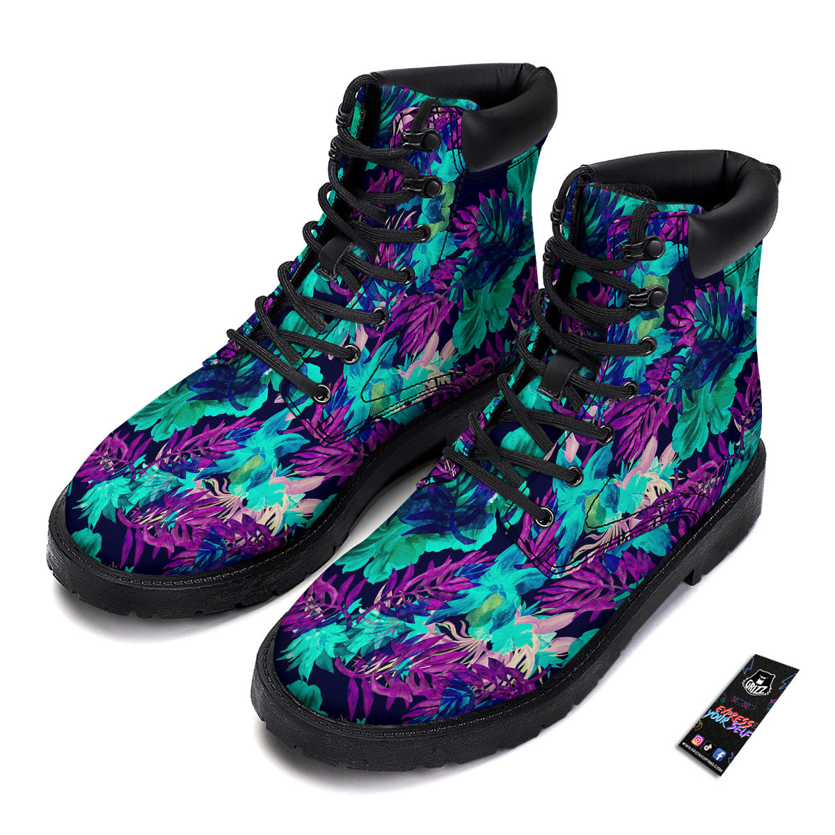 Leaf Green And Purple Print Pattern Boots-grizzshop