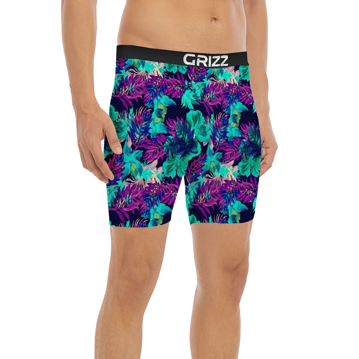 Leaf Green And Purple Print Pattern Boxer Briefs-grizzshop