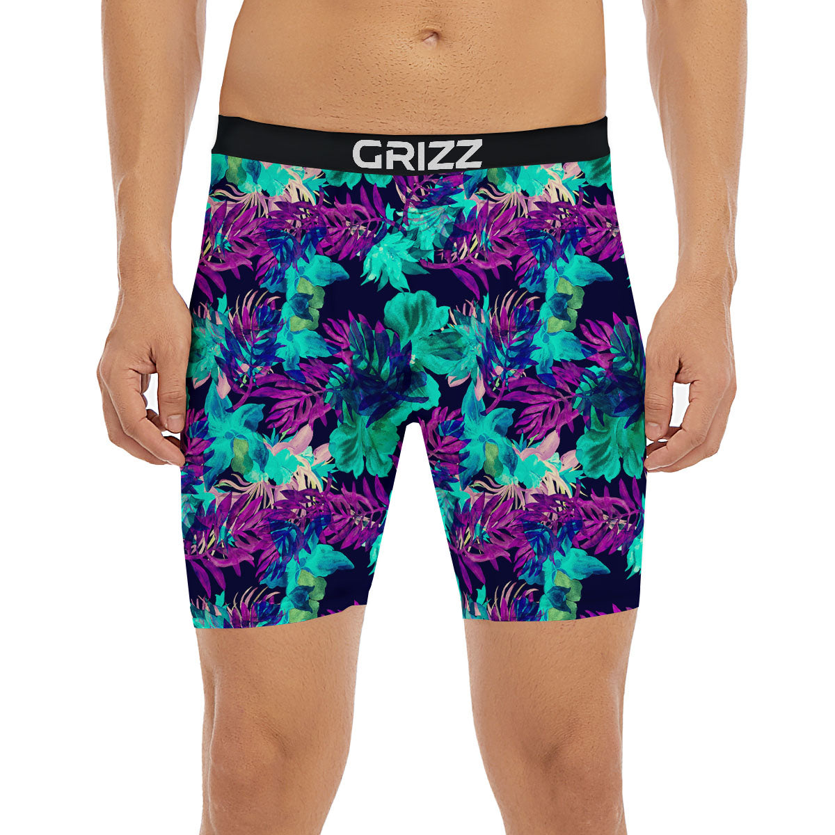 Leaf Green And Purple Print Pattern Boxer Briefs-grizzshop