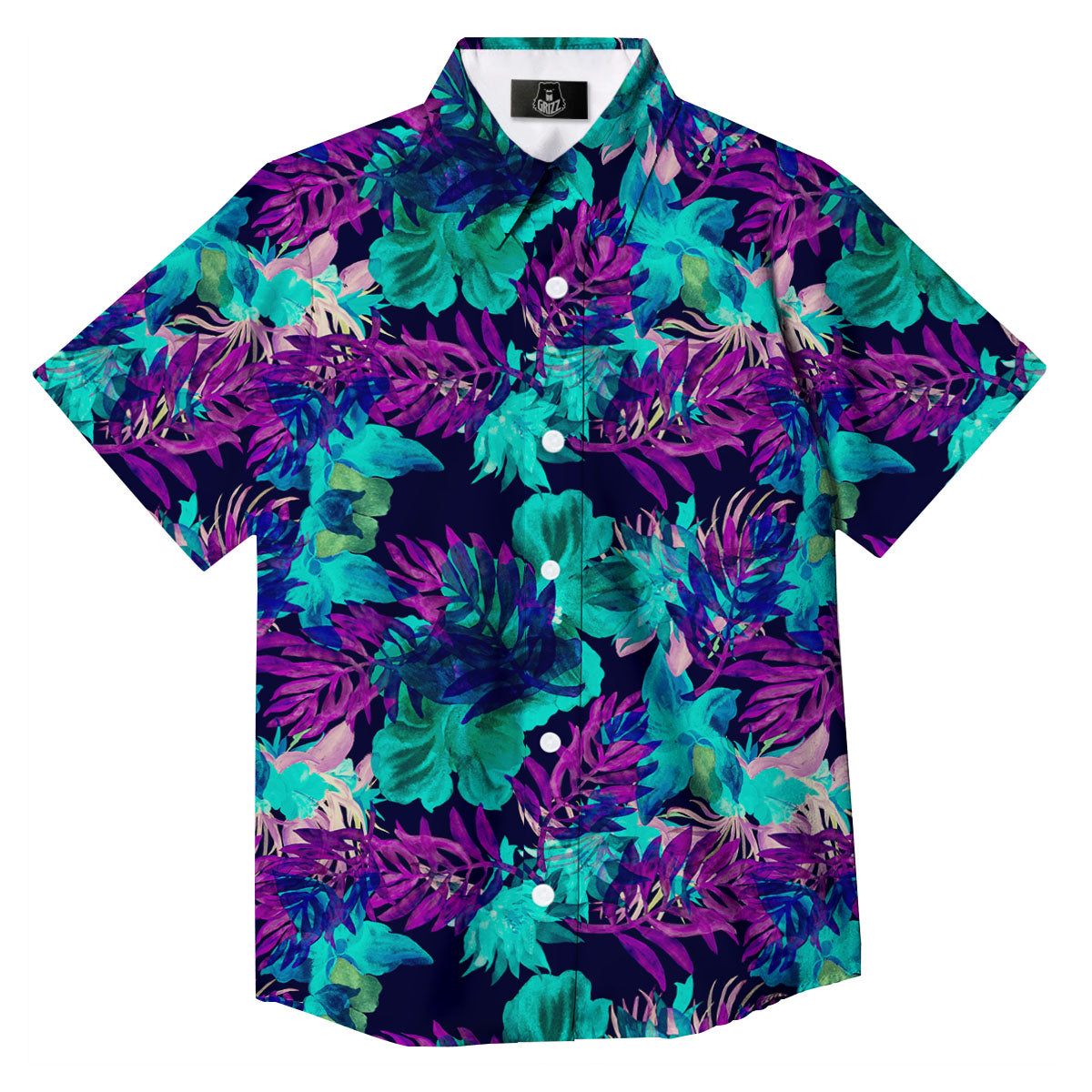 Leaf Green And Purple Print Pattern Button Up Shirt-grizzshop