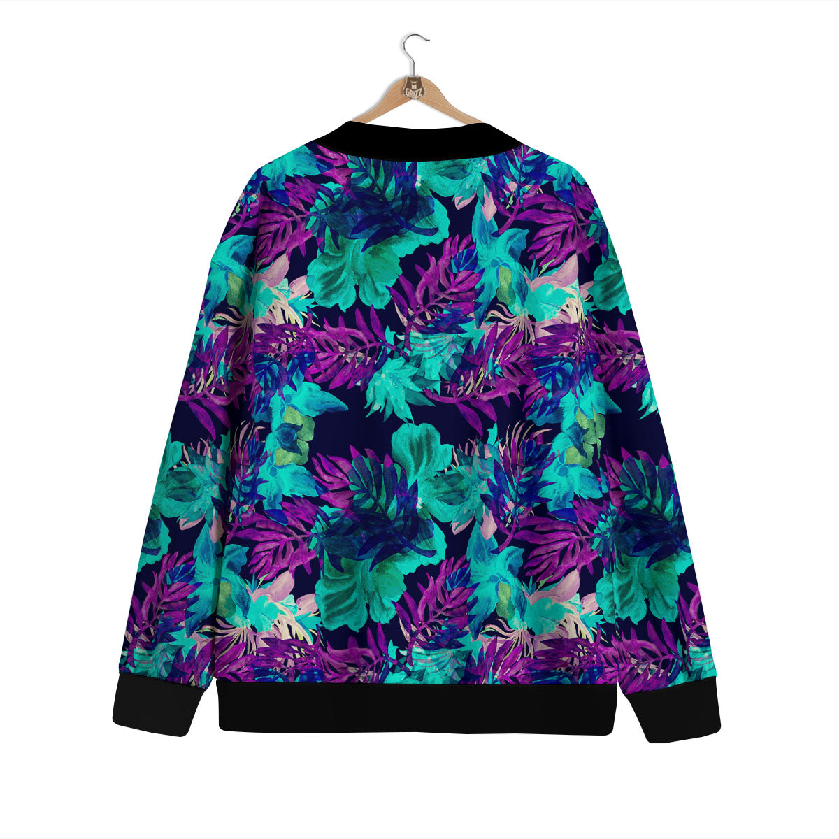 Leaf Green And Purple Print Pattern Cardigan-grizzshop