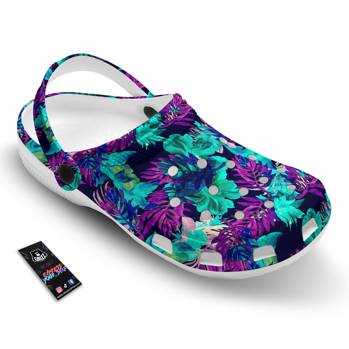 Leaf Green And Purple Print Pattern Clog-grizzshop