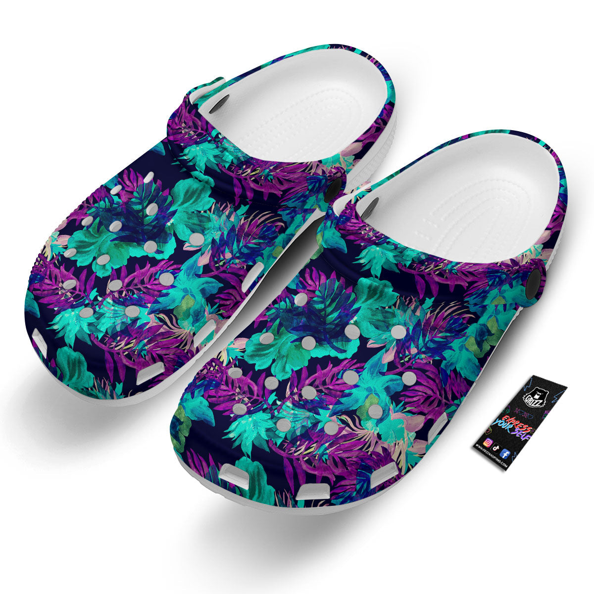 Leaf Green And Purple Print Pattern Clog-grizzshop