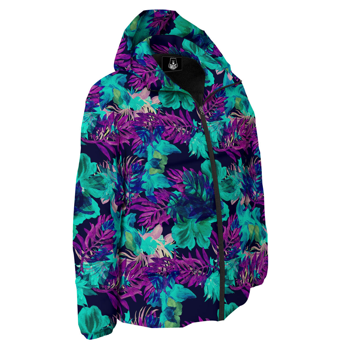 Leaf Green And Purple Print Pattern Down Jacket-grizzshop