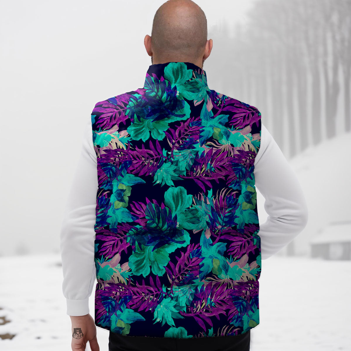 Leaf Green And Purple Print Pattern Down Vest