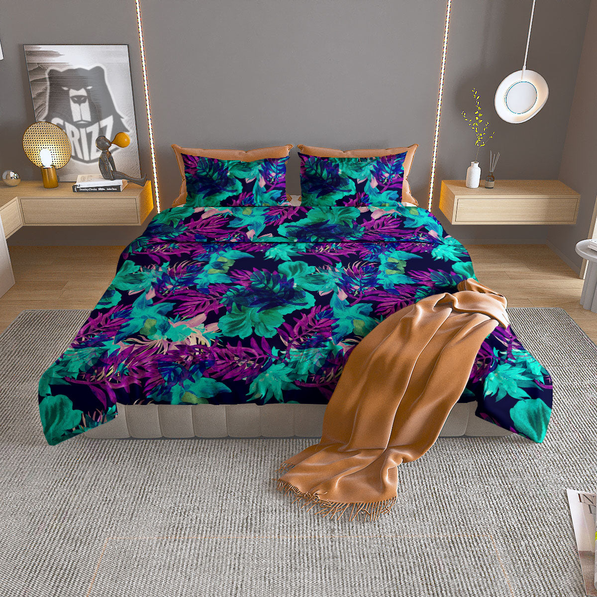 Leopard Rainbow And White Print Pattern Duvet Cover Bedding Set