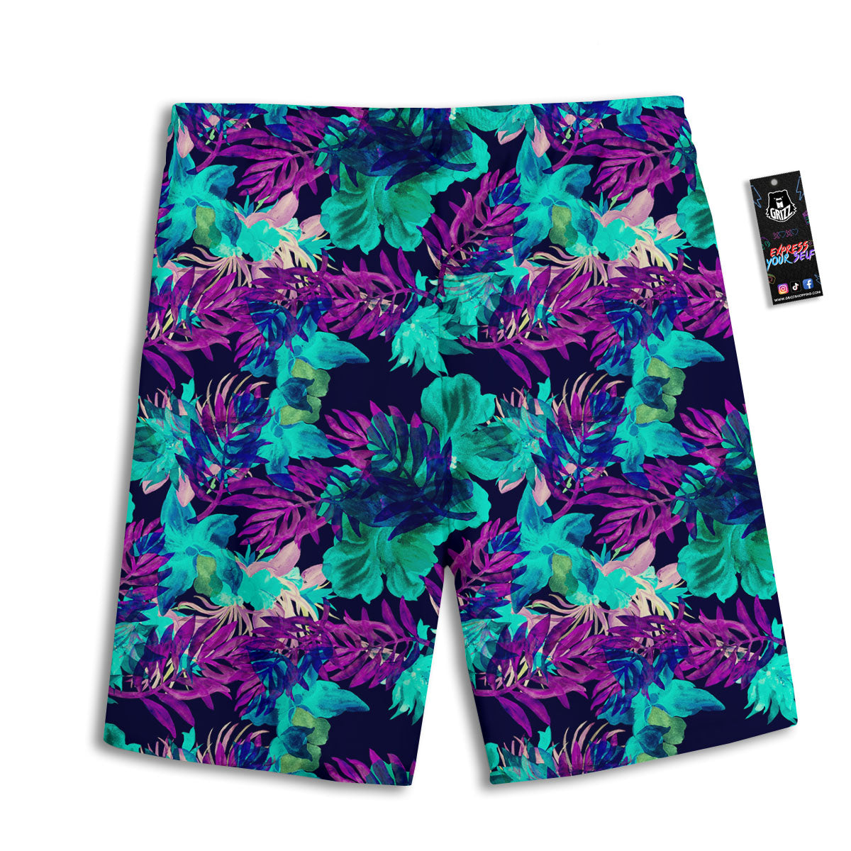 Leaf Green And Purple Print Pattern Men's Athletic Shorts