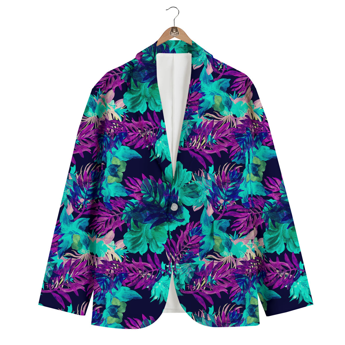 Leaf Green And Purple Print Pattern Men's Blazer-grizzshop