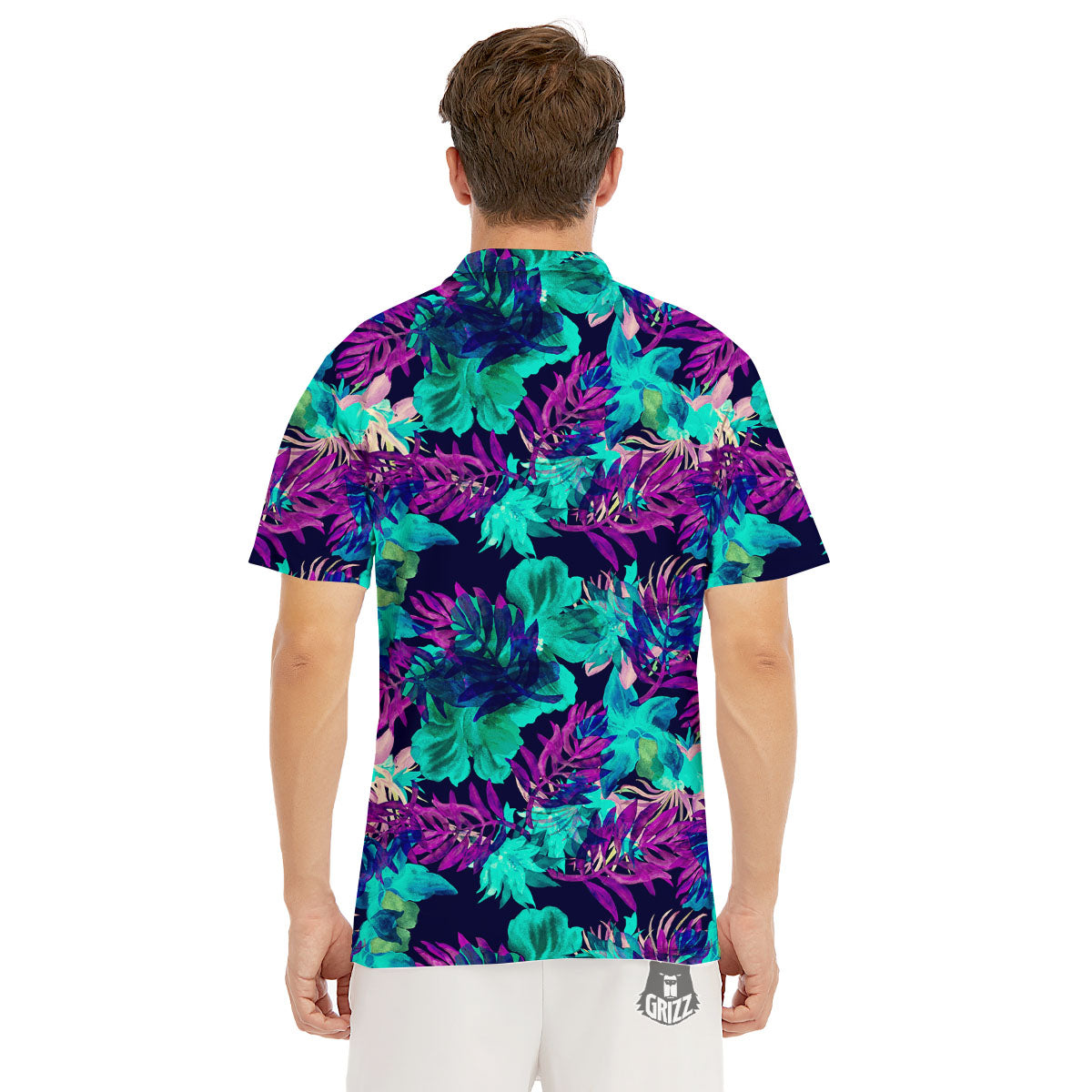 Leaf Green And Purple Print Pattern Men's Golf Shirts-grizzshop
