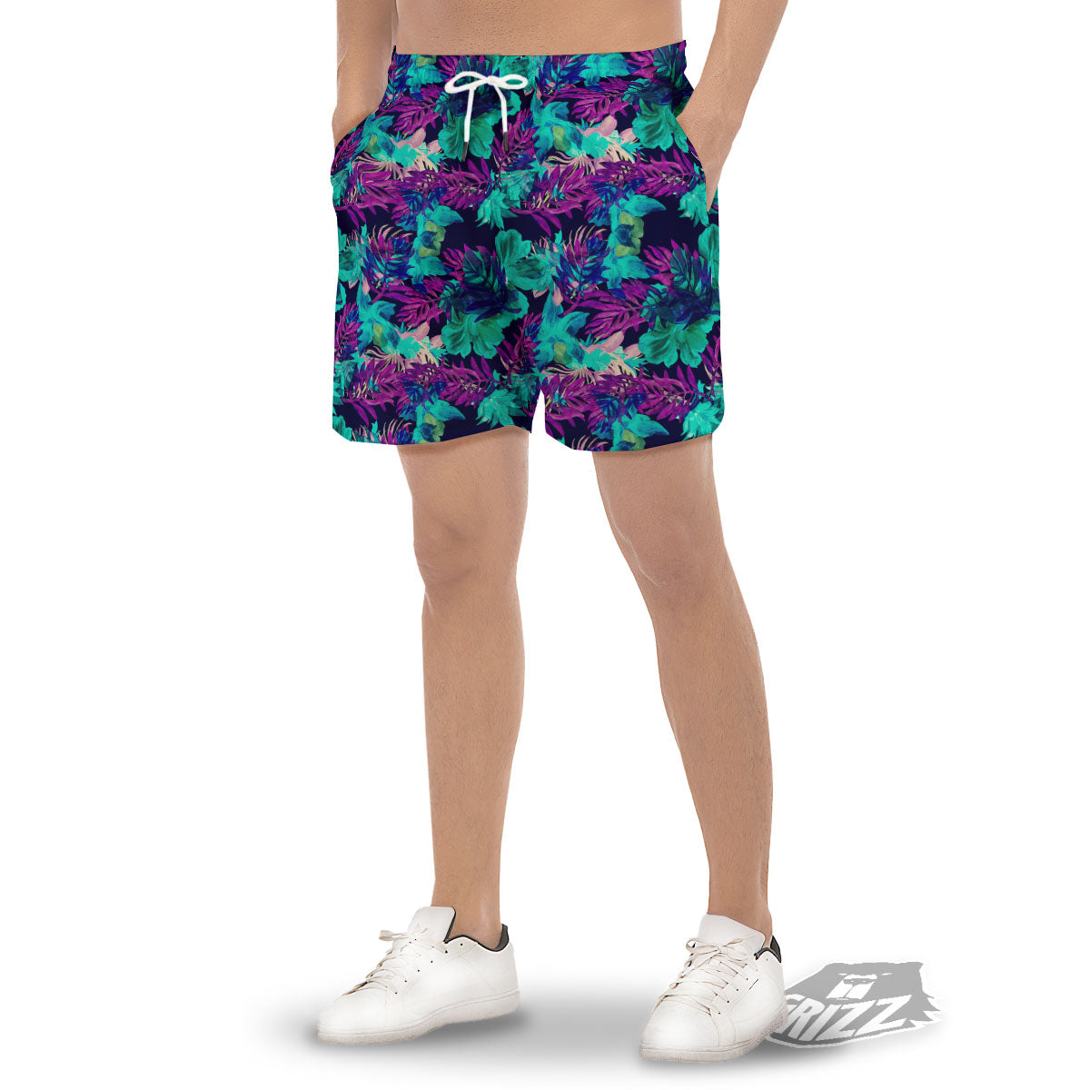 Leaf Green And Purple Print Pattern Men's Gym Shorts-grizzshop