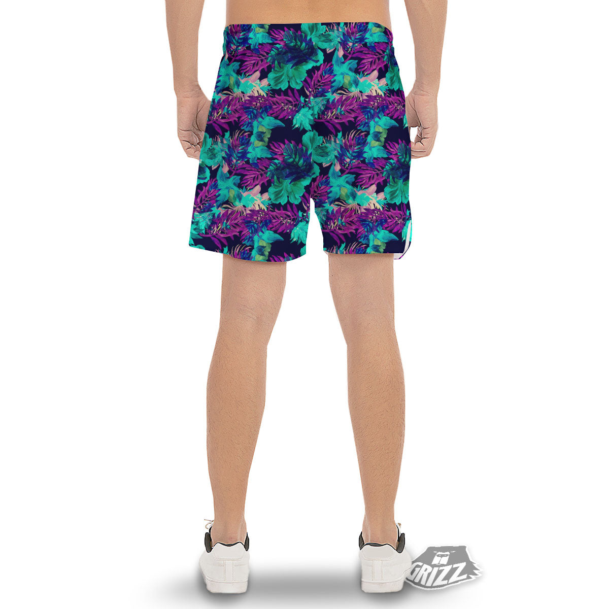 Leaf Green And Purple Print Pattern Men's Gym Shorts-grizzshop