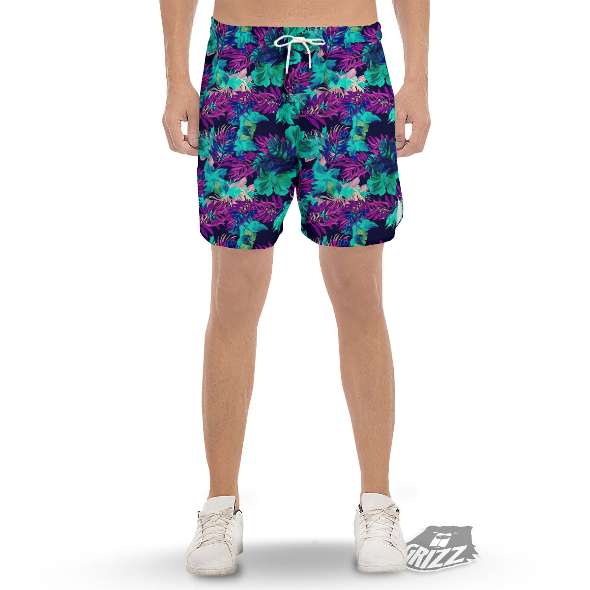 Leaf Green And Purple Print Pattern Men's Gym Shorts-grizzshop