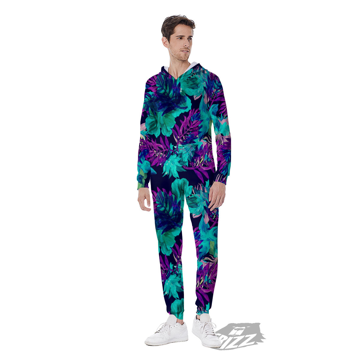 Leaf Green And Purple Print Pattern Men's Jumpsuit-grizzshop
