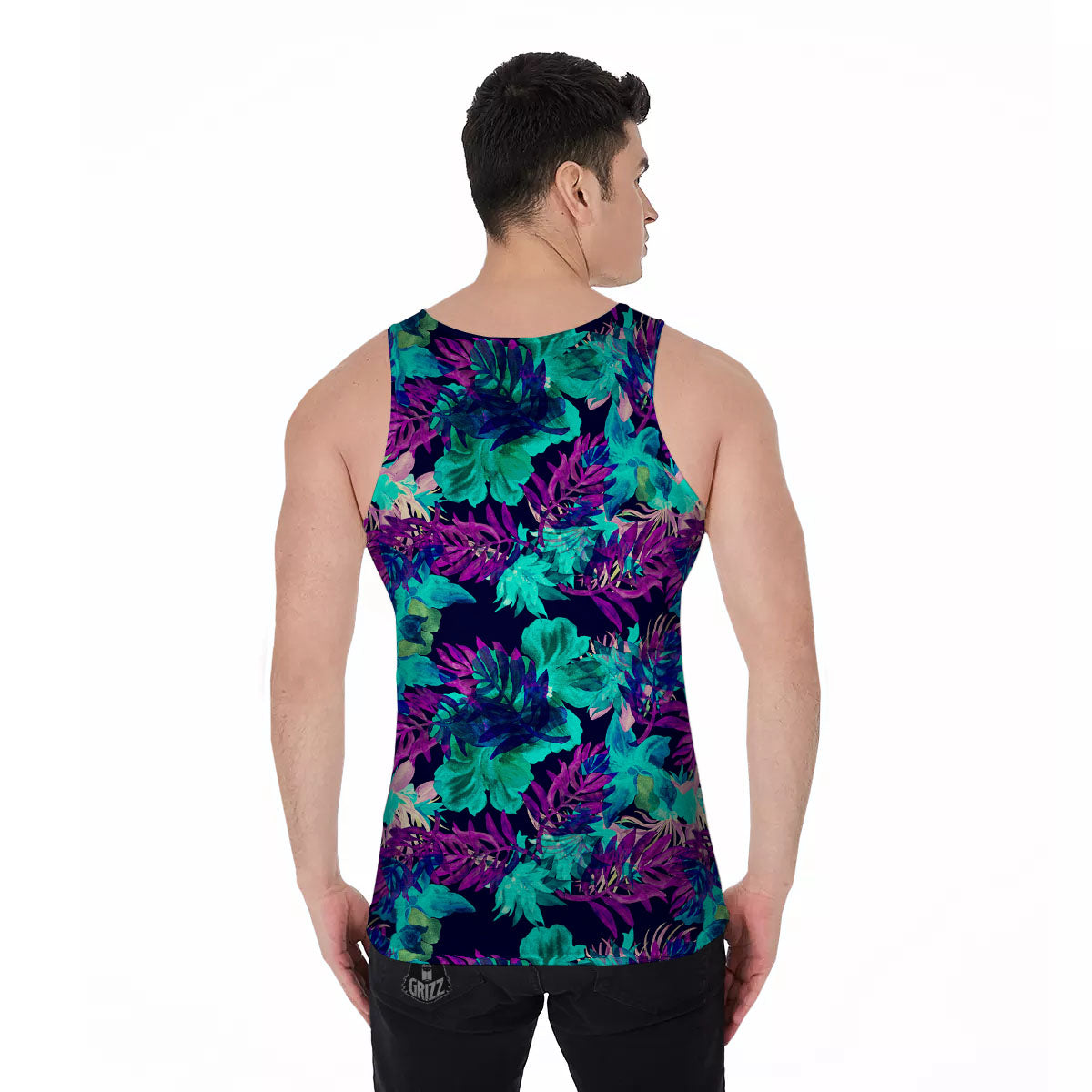 Leaf Green And Purple Print Pattern Men's Tank Top-grizzshop