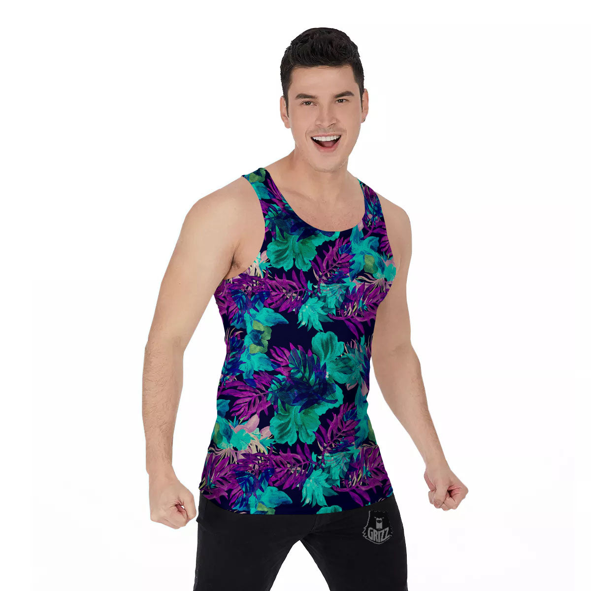 Leaf Green And Purple Print Pattern Men's Tank Top-grizzshop
